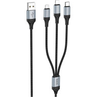 Кабель HOCO X102 Fresh 3-in-1 USB-A to Type-C/Lightning/Micro-USB 1м Black
