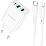 Зарядное устройство BOROFONE BA70A Quick 1xUSB-C, 2xUSB-A, PD20W, QC3.0 18W White w/Type-C to Lightning cable