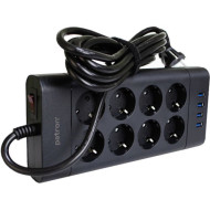 Сетевой фильтр PATRON SP-1683-USB Black, 8 розеток, 4xUSB, 3м