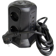 Сетевой фильтр с беспроводной зарядкой PATRON SP-1663-USBTW Black, 6 розеток, 4xUSB, 3м