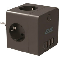 Сетевой фильтр-розетка 2E 2E-AD431BK Black, 4 розетки, 1xUSB-C, 3xUSB