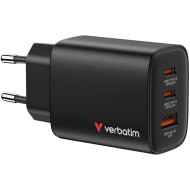 Зарядний пристрій VERBATIM Essentials GaN 65W 2xUSB-C, 1xUSB-A, PD3.0, QC3.0 Black