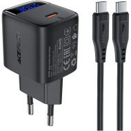 Зарядное устройство ACEFAST A115 Fast Charge Wall Charger GaN PD30W (1xUSB-C) + USB-C cable Black w/Type-C cable