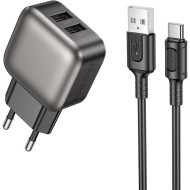 Зарядний пристрій BOROFONE BA51A Absolute 2xUSB-A, 2.4A Black w/Type-C cable