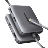 Порт-репликатор AXAGON USB-C to 2xUSB-A3.2 + HDMI 4K@60Hz + RJ45 + PD100W Gray