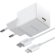 Зарядний пристрій BASEUS Palm Fast Charger 1C 20W EU Moon White w/Type-C to Lightning cable (E0116400)
