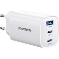 Зарядное устройство CHOETECH PD9006 65W 2xUSB-C, 1xUSB-A, PD, QC, GaN Wall Charger White