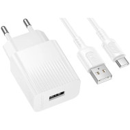 Зарядний пристрій BOROFONE BAS71A Source 1xUSB-A, 2.1A White w/Type-C cable