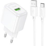 Зарядний пристрій HOCO CS52A Surplus 1xUSB-A, QC3.0, 18W White w/Type-C cable (6942007631471)