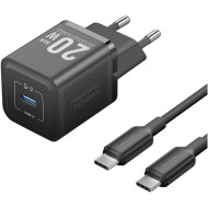 Зарядное устройство VENTION 1xUSB-C GaN Wall Charger 20W Black w/Type-C cable (TZ-FEPB0-EU-01)