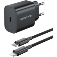 Зарядное устройство VENTION 1xUSB-C Wall Charger 20W Black w/Type-C to Lightning cable (G17B0-EU)