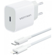 Зарядное устройство VENTION 1xUSB-C Wall Charger 20W White w/Type-C to Lightning cable (G17W0-EU)