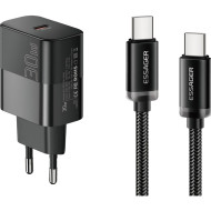 Зарядное устройство ESSAGER GaN PD30W Travel Charger Black w/Type-C cable (E30JSB1-SYTT1-T)