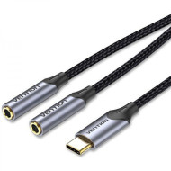 Кабель VENTION USB-C - 2xmini-jack 3.5 mm (F) 0.3м Black (BGNHY)