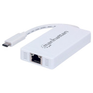 Мережевий адаптер з USB хабом MANHATTAN Type-C Hub 3-port USB3.0 + RJ45 Gigabit Ethernet White (507608)