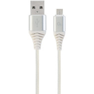 Кабель CABLEXPERT Premium Cotton Braided Micro-USB Silver/White 1м (CC-USB2B-AMMBM-1M-BW2)