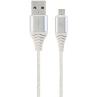 Кабель CABLEXPERT Premium Cotton Braided Micro-USB Silver/White 2м (CC-USB2B-AMMBM-2M-BW2)
