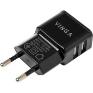 Зарядное устройство VINGA 2 Port USB Wall Charger 2.1A Black (VCPWCH2USB2ABK)