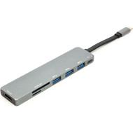 Порт-реплікатор POWERPLANT USB-C to 1xHDMI, 3xUSB3.0, SD/TF, PD (CA912094)