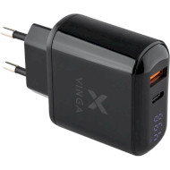 Зарядний пристрій VINGA 2 Port QC3.0+PD Display Wall Charger Black (VWCQPACDBK)