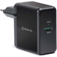 Зарядний пристрій REAL-EL CH-350 1xUSB-C, 1xUSB-A, UPD3.0, QC3.0, 36W Black (EL123160017)