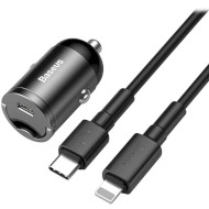 Автомобільний зарядний пристрій BASEUS Tiny Star Mini PPS Quick Charger Type-C 30W Black w/Type-C - Lightning Cable (TZVCHX-0G)