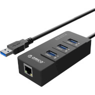 Сетевой адаптер с USB хабом ORICO USB3.0 Gigabit Adapter + 3-port Hub (HR01-U3)