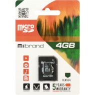 Карта пам'яті MIBRAND microSDHC 4GB Class 4 + SD-adapter (MICDC4/4GB-A)
