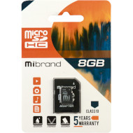 Карта памяти MIBRAND microSDHC 8GB UHS-I Class 10 + SD-adapter (MICDHC10/8GB-A)