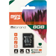 Карта пам'яті MIBRAND microSDHC 8GB Class 4 + SD-adapter (MICDC4/8GB-A)