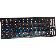 Наліпки на клавіатуру VOLTRONIC чорні з синіми літерами, EN/RU (YT-KSMFB/RE-G)