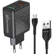 Зарядний пристрій GRAND-X CH-650 1xUSB-A, QC3.0, 18W Black w/Micro-USB cable (CH-650M)