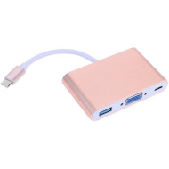 Порт-репликатор VOLTRONIC 3-in-1 USB-C to VGA/USB3.0/PD Rose Gold