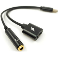 Адаптер VOLTRONIC KIN 2-in1 Type-C to mini-jack 3.5mm USB-C M/F + minijack 3.5mm Black