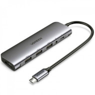 Порт-репликатор UGREEN CM136 6-in-1 USB-C Hub with 3.5mm AUX + 4K HDMI Gray (80132)