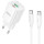 Зарядний пристрій HOCO C149A Charm 1xUSB-A, 1xUSB-C, PD30W, QC3.0 White w/Type-C cable (6942007630351)