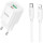 Зарядний пристрій HOCO C147A Charm 1xUSB-A, 1xUSB-C, PD30W, QC3.0 White w/Type-C to Lightning cable (6942007630283)
