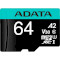 Карта памяти ADATA microSDXC Premier Pro 64GB UHS-I U3 V30 A2 Class 10 + SD-adapter (AUSDX64GUI3V30SA2-RA1)