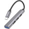 USB-хаб HOCO HB26 4-in-1 USB-A to 1xUSB3.0, 3xUSB2.0 Metal Gray