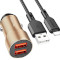 Автомобільний зарядний пристрій BOROFONE BZ19 Wisdom 2xUSB-A, 2.4A Gold w/Lightning cable (BZ19LG)