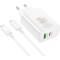 Зарядний пристрій BOROFONE BN10 Sunlight 1xUSB-C, 1xUSB-A, PD65W, QC3.0 22.5W White w/Type-C to Type-C cable