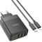 Зарядний пристрій HOCO C127A Intelligent 1xUSB-C, 3xUSB-A, PD45W, QC3.0 Black w/Type-C to Lightning cable (6942007607933)