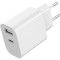 Зарядное устройство GEMBIRD 1xUSB-A, 1xUSB-C, 2.4A, 12W White (TA-UC-2AC12-01)