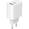 Зарядний пристрій GEMBIRD 1xUSB-A, 1xUSB-C, 2.4A, 12W White (TA-UC-2AC12-01)