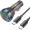 Автомобільний зарядний пристрій HOCO NZ12D Lucky 2xUSB-C, 1xUSB-A, PD60W, QC3.0 Black w/Type-C to Type-C cable (6942007615556)