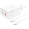 Зарядное устройство FONENG GAN65 1xUSB-A, 2xUSB-C High Power Charger White w/Type-C to Type-C cable