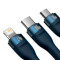 Кабель BASEUS Flash Series II 3-in-1 Fast Charging Data Cable USB to M+L+C 100W 1.2м Blue (CASS030003)