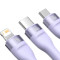 Кабель BASEUS Flash Series II 3-in-1 Fast Charging Data Cable USB to M+L+C 66W 1.2м Purple (CASS040005)