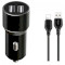 Автомобильное зарядное устройство XO TZ09 2xUSB-A, 2.4A Car Charger Black w/Lightning cable (XO-TZ09L-BK)