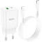 Зарядний пристрій HOCO N28 Founder 1xUSB-A, 1xUSB-C, PD20W, QC3.0 White w/Type-C to Lightning cable (6931474783530)